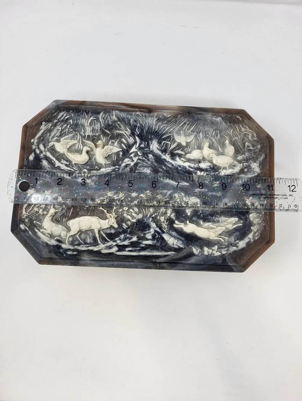 Incolay Stone Jewelry Keepsake Box Woodland Wildlife Vintage Deer Duck Rabbits